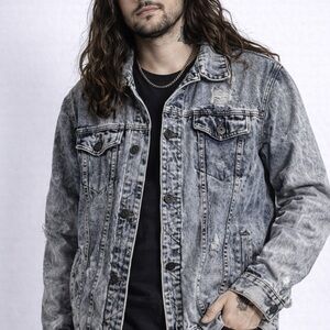 Distressed Denim Jacket Rolling Papers Jean Jacket in Stonewash Blue Denim